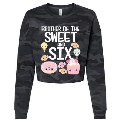 Brother Of The Sweet And Six Candy Theme Birthday Donut Candy Gift Cropped Pullover Crew