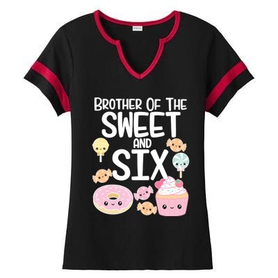 Brother Of The Sweet And Six Candy Theme Birthday Donut Candy Gift Ladies Halftime Notch Neck Tee