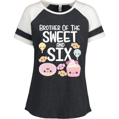 Brother Of The Sweet And Six Candy Theme Birthday Donut Candy Gift Enza Ladies Jersey Colorblock Tee