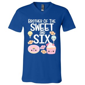 Brother Of The Sweet And Six Candy Theme Birthday Donut Candy Gift V-Neck T-Shirt