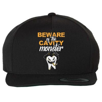 Beware Of The Cavity Monster Halloween Tooth Oral Hygiene Wool Snapback Cap