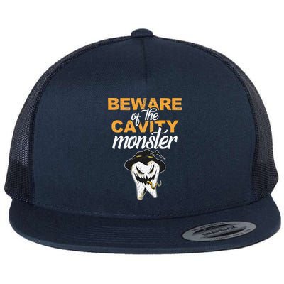 Beware Of The Cavity Monster Halloween Tooth Oral Hygiene Flat Bill Trucker Hat