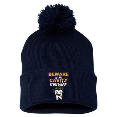 Beware Of The Cavity Monster Halloween Tooth Oral Hygiene Pom Pom 12in Knit Beanie