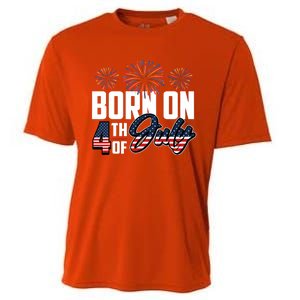 Born On The Fourth Of July 4th Of July Birthday Patriotic Cooling Performance Crew T-Shirt