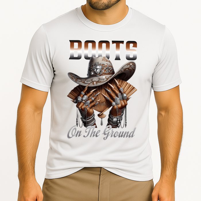 Boots On The Ground Boot Cowboy Western Cowgirl Linedance Cooling Performance Crew T-Shirt