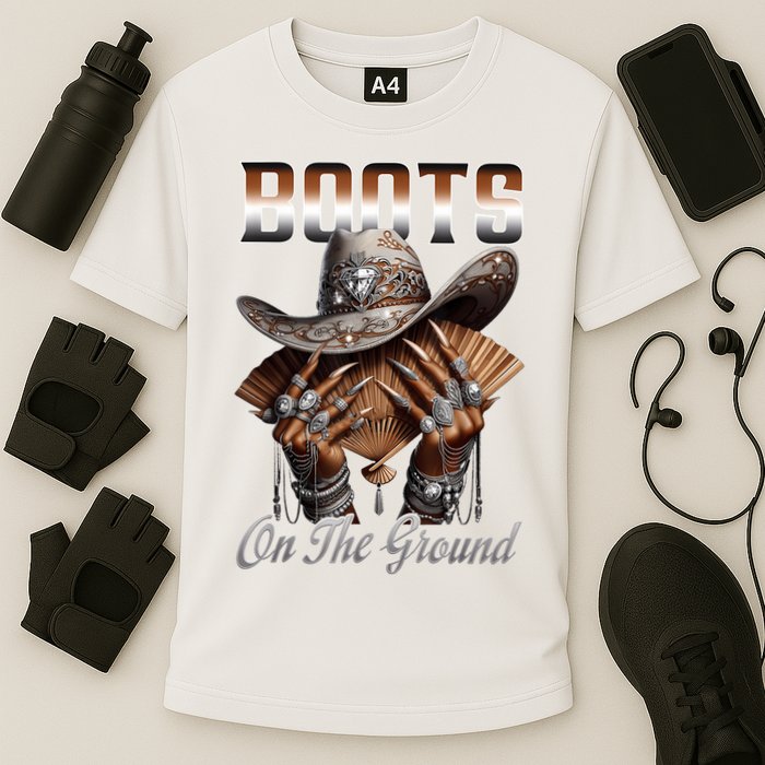 Boots On The Ground Boot Cowboy Western Cowgirl Linedance Cooling Performance Crew T-Shirt