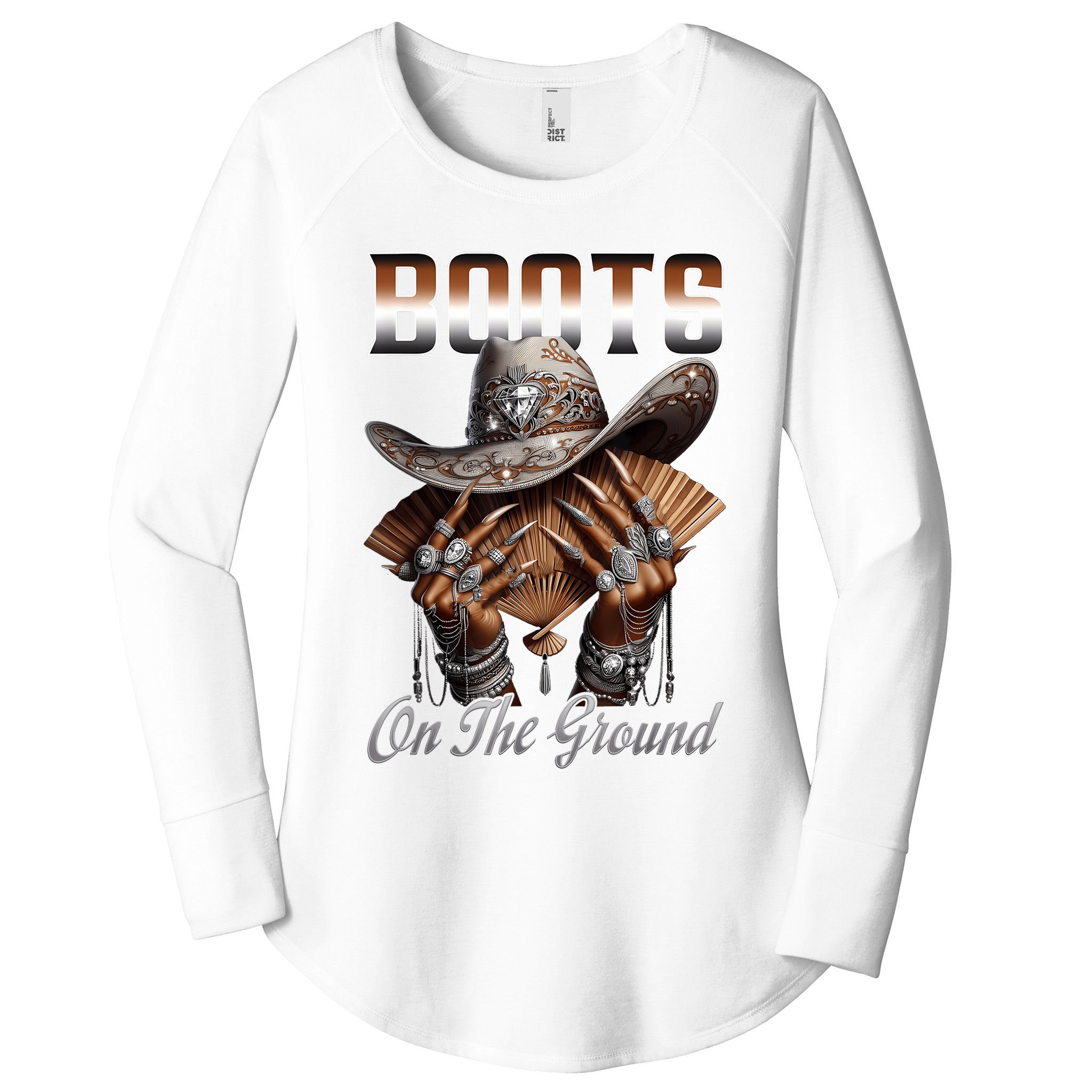 Boots On The Ground Boot Cowboy Western Cowgirl Linedance Women's Perfect Tri Tunic Long Sleeve Shirt