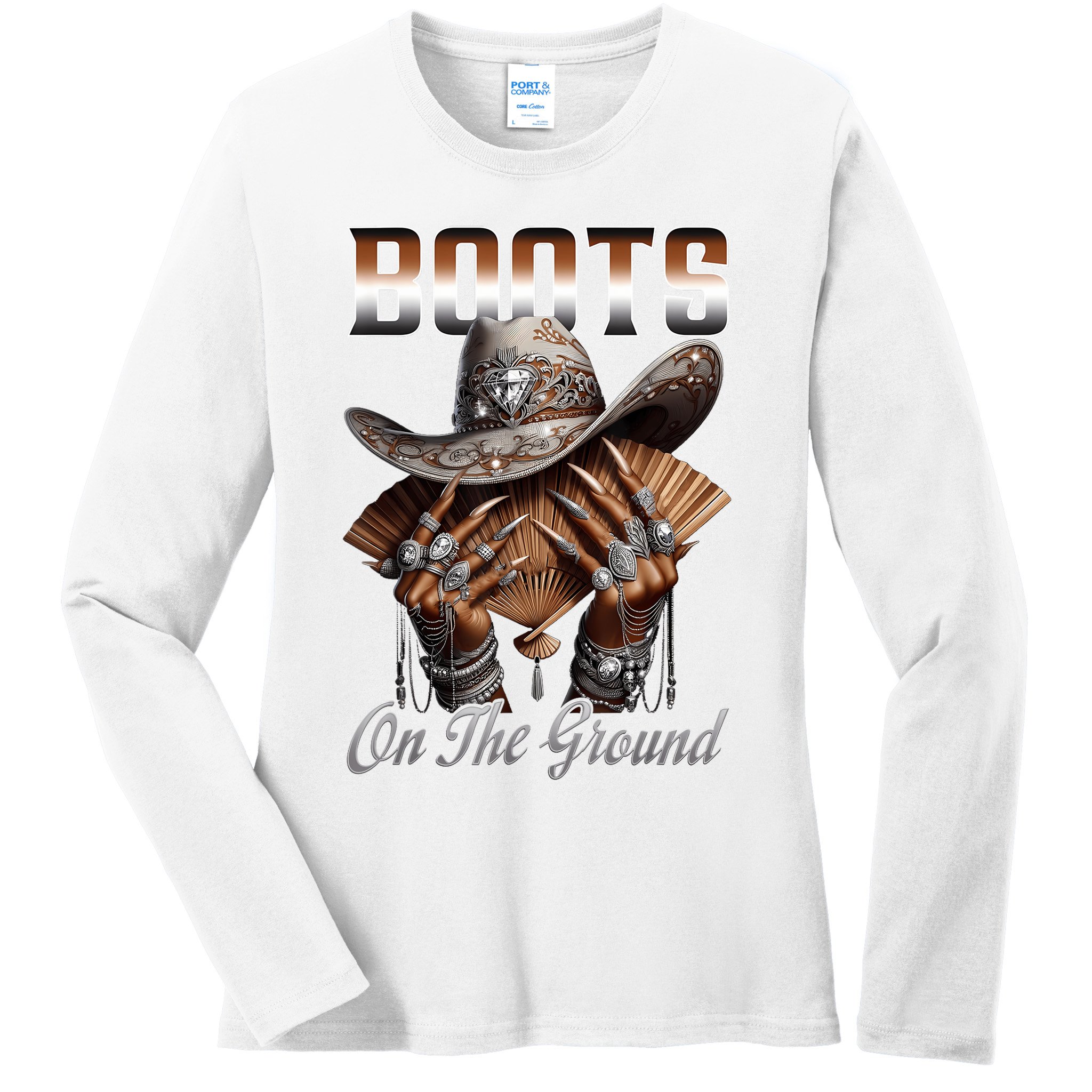Boots On The Ground Boot Cowboy Western Cowgirl Linedance Ladies Long Sleeve Shirt
