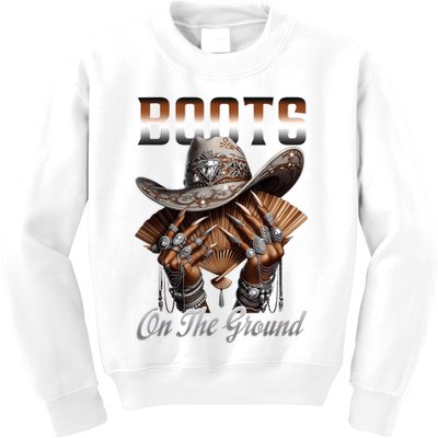 Boots On The Ground Boot Cowboy Western Cowgirl Linedance Kids Sweatshirt