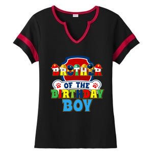 Brother Of The Birthday Boy Dog Paw Family Matching Ladies Halftime Notch Neck Tee