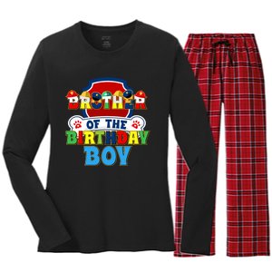 Brother Of The Birthday Boy Dog Paw Family Matching Women's Long Sleeve Flannel Pajama Set 