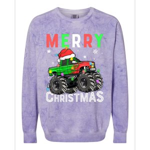 Boy Onster Truck Merry Christmas Santa Hat Colorblast Crewneck Sweatshirt