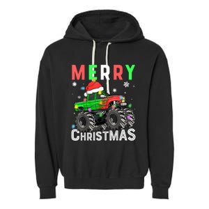 Boy Onster Truck Merry Christmas Santa Hat Garment-Dyed Fleece Hoodie