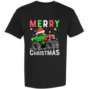 Boy Onster Truck Merry Christmas Santa Hat Garment-Dyed Heavyweight T-Shirt