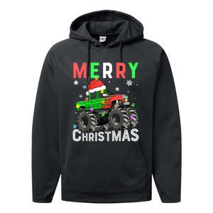 Boy Onster Truck Merry Christmas Santa Hat Performance Fleece Hoodie