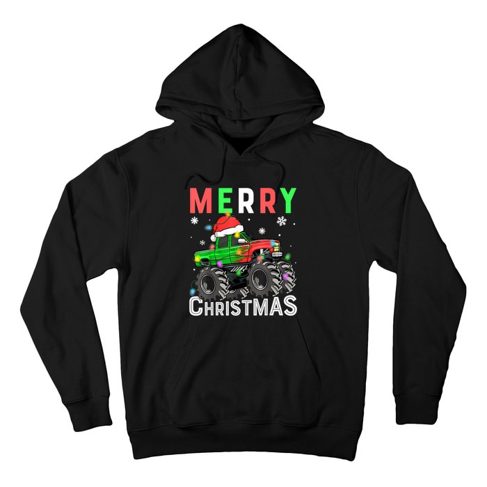 Boy Onster Truck Merry Christmas Santa Hat Hoodie