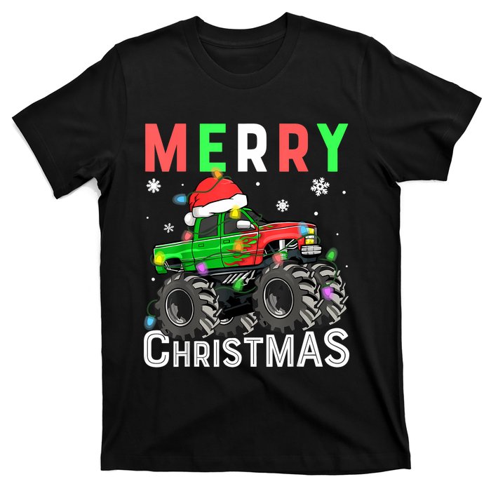 Boy Onster Truck Merry Christmas Santa Hat T-Shirt