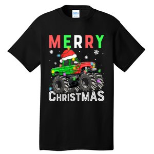 Boy Onster Truck Merry Christmas Santa Hat Tall T-Shirt