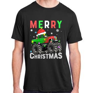 Boy Onster Truck Merry Christmas Santa Hat Adult ChromaSoft Performance T-Shirt