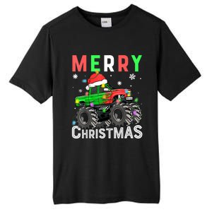 Boy Onster Truck Merry Christmas Santa Hat Tall Fusion ChromaSoft Performance T-Shirt