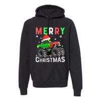 Boy Onster Truck Merry Christmas Santa Hat Premium Hoodie