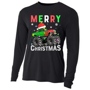 Boy Onster Truck Merry Christmas Santa Hat Cooling Performance Long Sleeve Crew