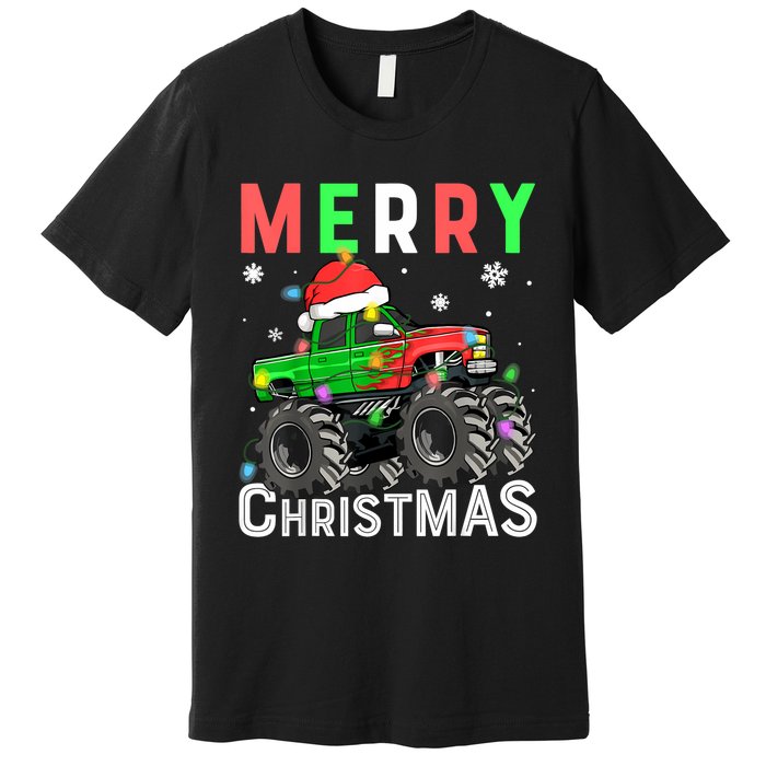 Boy Onster Truck Merry Christmas Santa Hat Premium T-Shirt