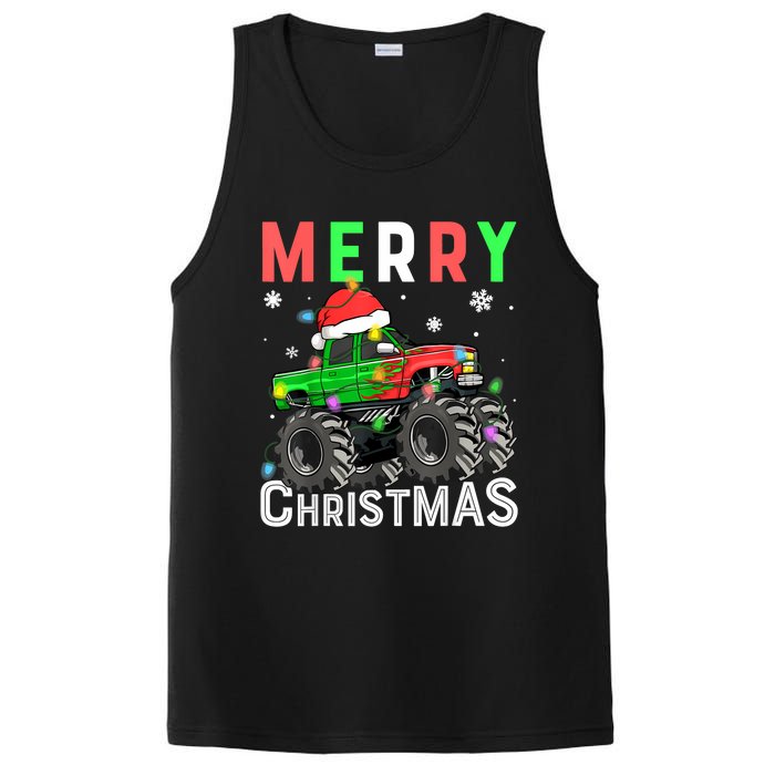 Boy Onster Truck Merry Christmas Santa Hat PosiCharge Competitor Tank