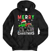 Boy Onster Truck Merry Christmas Santa Hat Tie Dye Hoodie