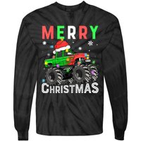 Boy Onster Truck Merry Christmas Santa Hat Tie-Dye Long Sleeve Shirt