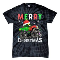 Boy Onster Truck Merry Christmas Santa Hat Tie-Dye T-Shirt