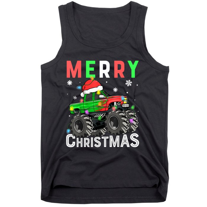 Boy Onster Truck Merry Christmas Santa Hat Tank Top