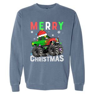 Boy Onster Truck Merry Christmas Santa Hat Garment-Dyed Sweatshirt