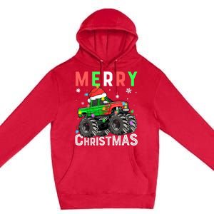 Boy Onster Truck Merry Christmas Santa Hat Premium Pullover Hoodie