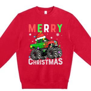 Boy Onster Truck Merry Christmas Santa Hat Premium Crewneck Sweatshirt