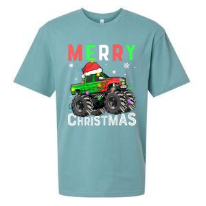 Boy Onster Truck Merry Christmas Santa Hat Sueded Cloud Jersey T-Shirt