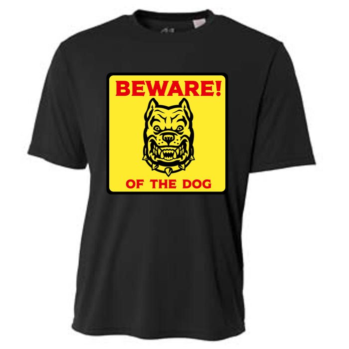 Beware Of The Dog Yellow Sign Cooling Performance Crew T-Shirt