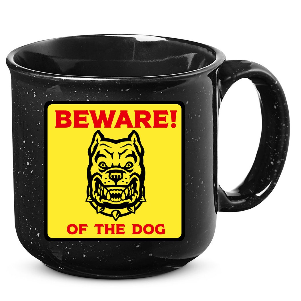 Beware Of The Dog Yellow Sign 15oz Campfire Ceramic Mug