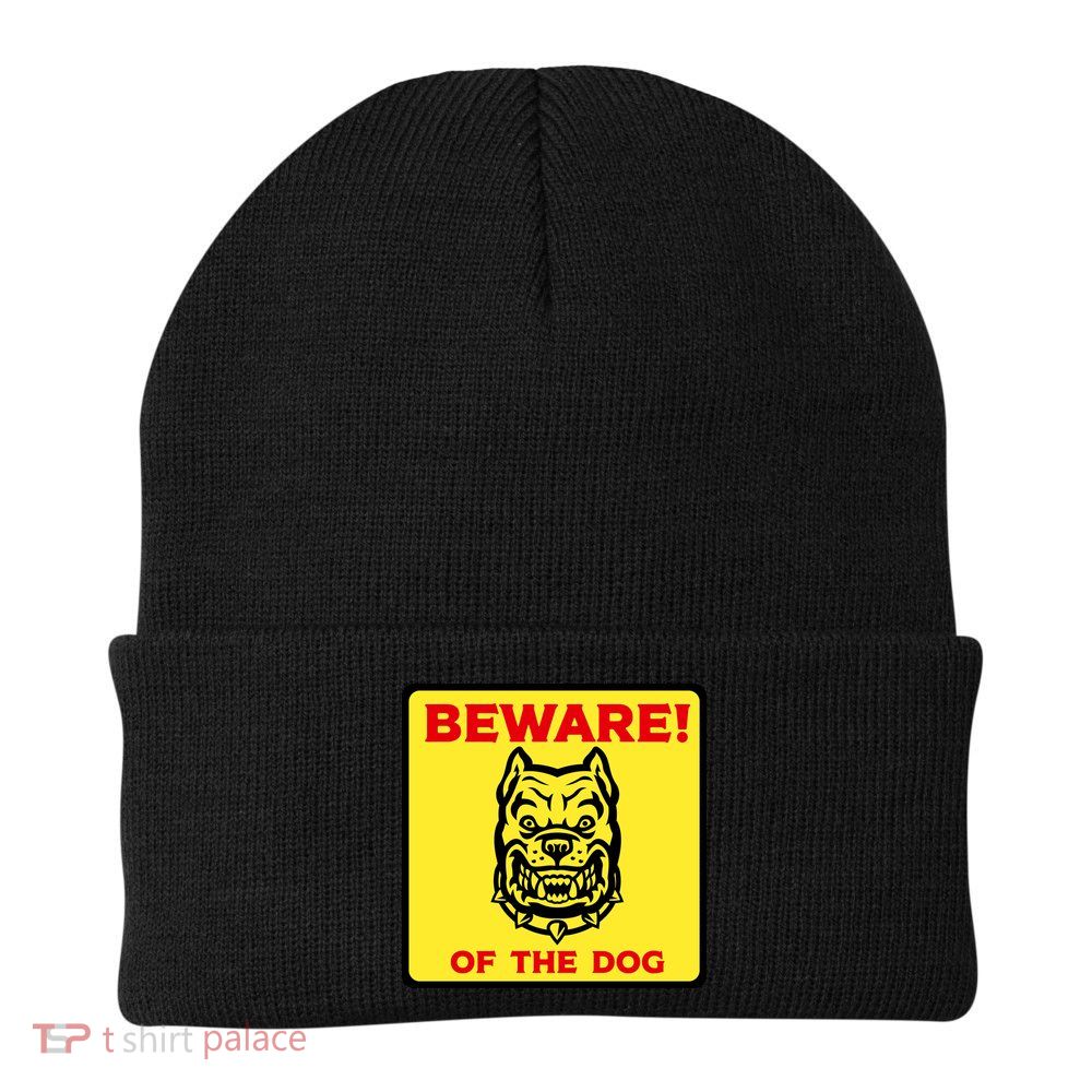 Beware Of The Dog Yellow Sign Beanie