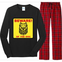 Beware Of The Dog Yellow Sign Long Sleeve Pajama Set