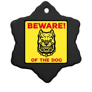 Beware Of The Dog Yellow Sign Ceramic Star Ornament