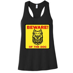 Beware Of The Dog Yellow Sign Women's Racerback Tank