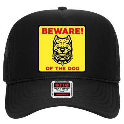 Beware Of The Dog Yellow Sign Trucker Hat