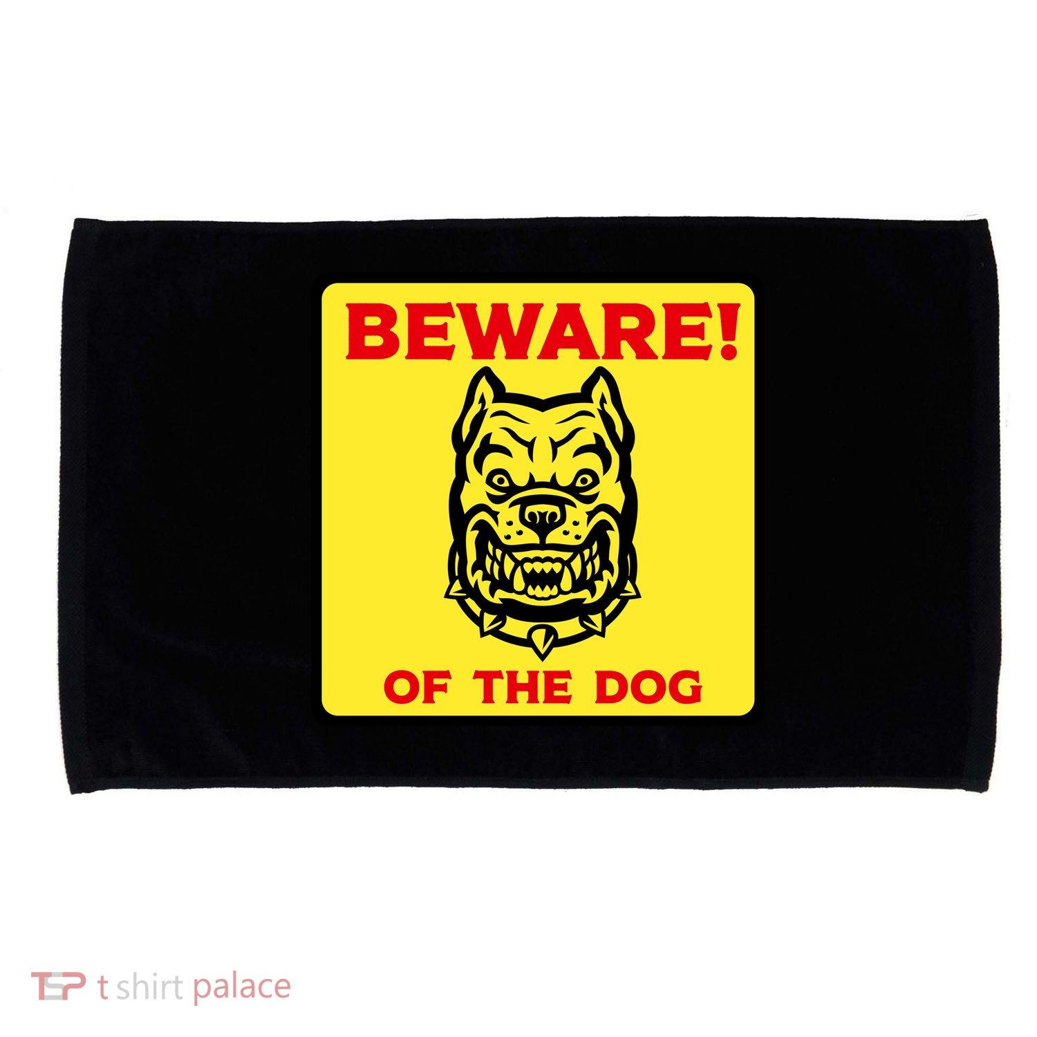 Beware Of The Dog Yellow Sign Microfiber Hand Towel