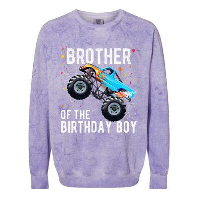 Brother Of The Birthday Boy Monster Truck Family Matching Colorblast Crewneck Sweatshirt