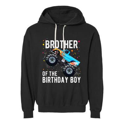 Brother Of The Birthday Boy Monster Truck Family Matching Garment-Dyed Fleece Hoodie