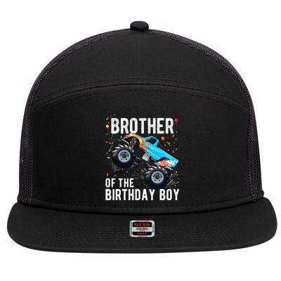 Brother Of The Birthday Boy Monster Truck Family Matching 7 Panel Mesh Trucker Snapback Hat