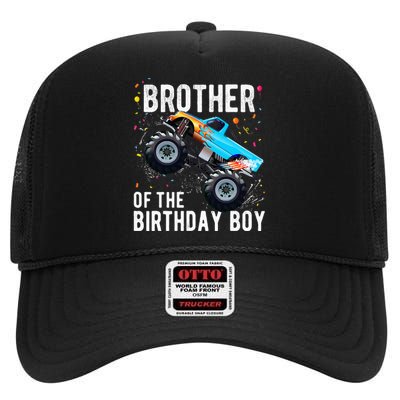 Brother Of The Birthday Boy Monster Truck Family Matching High Crown Mesh Back Trucker Hat