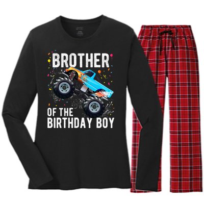 Brother Of The Birthday Boy Monster Truck Family Matching Women's Long Sleeve Flannel Pajama Set 