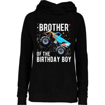 Brother Of The Birthday Boy Monster Truck Family Matching Womens Funnel Neck Pullover Hood